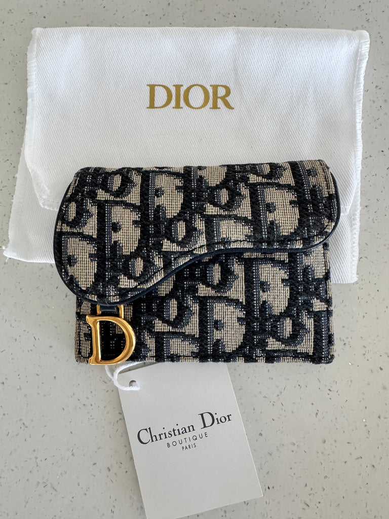 DIOR Blue Oblique Jacquard Saddle Flap Card Holder