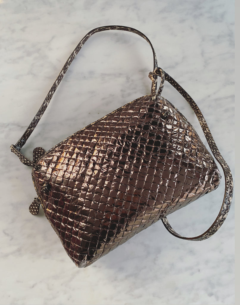 Bottega Veneta Rose Gold  Metallic Intrecciato Leather Cross-Body Bag