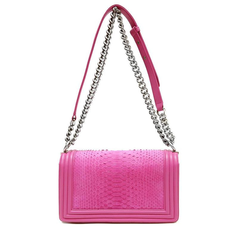 Chanel Medium Fuchsia Pink Python Boy Bag
