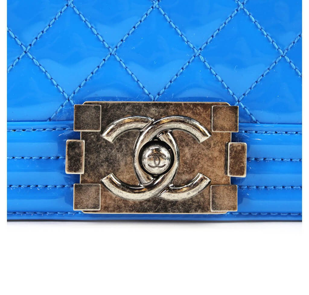 Chanel Small Quilted Flap in Electric Blue Patent Boy Bag