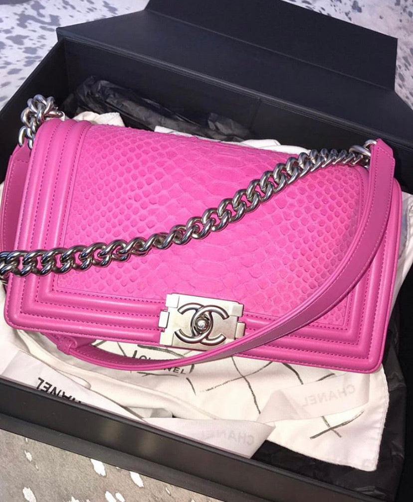 Chanel Medium Fuchsia Pink Python Boy Bag