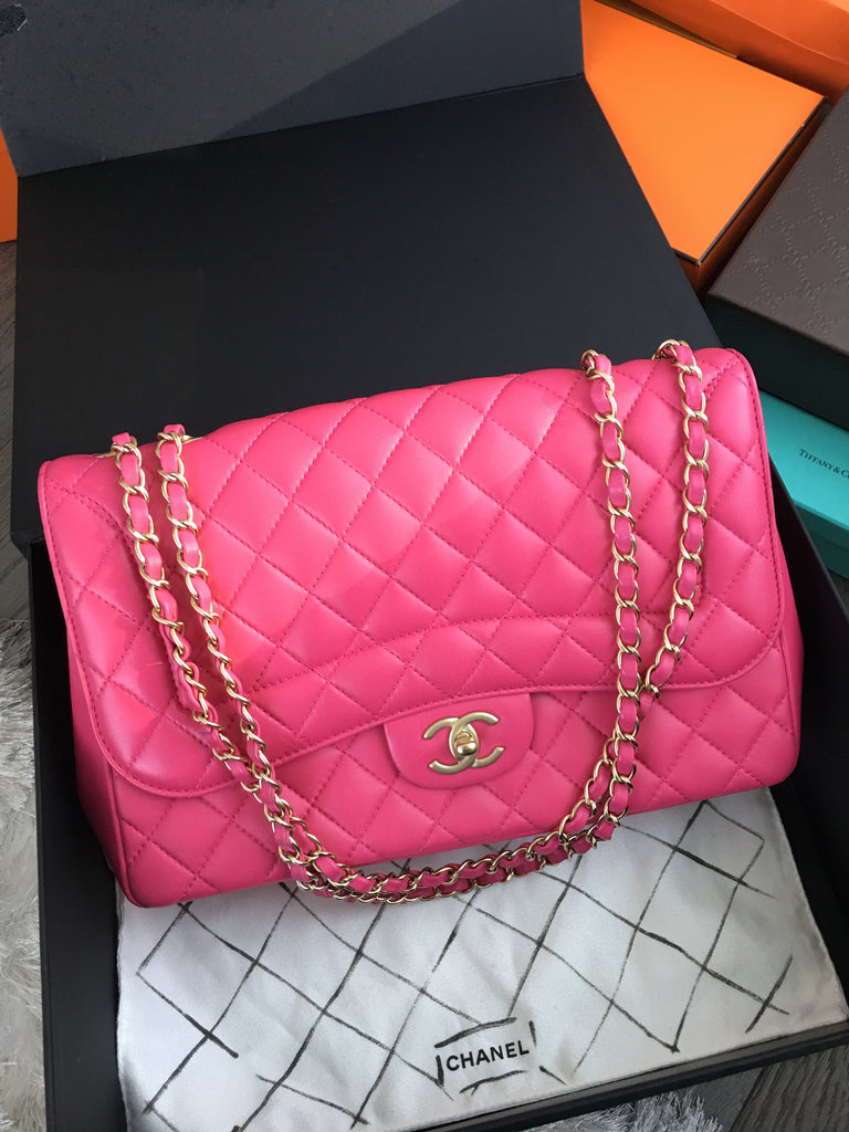 Chanel Classic Fuchsia Jumbo Lambskin Flap Bag