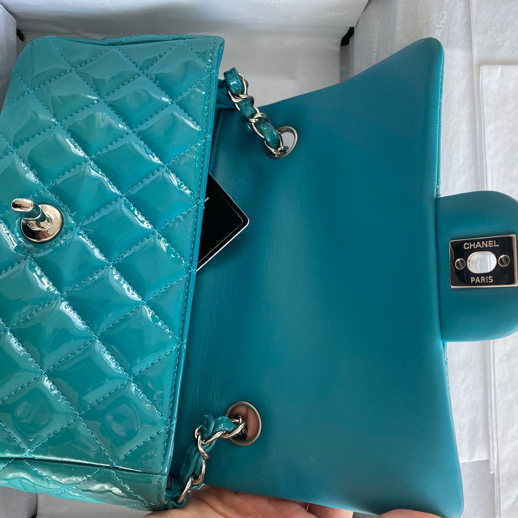 Chanel Mini Flap Bag in Turquoise Patent Leather