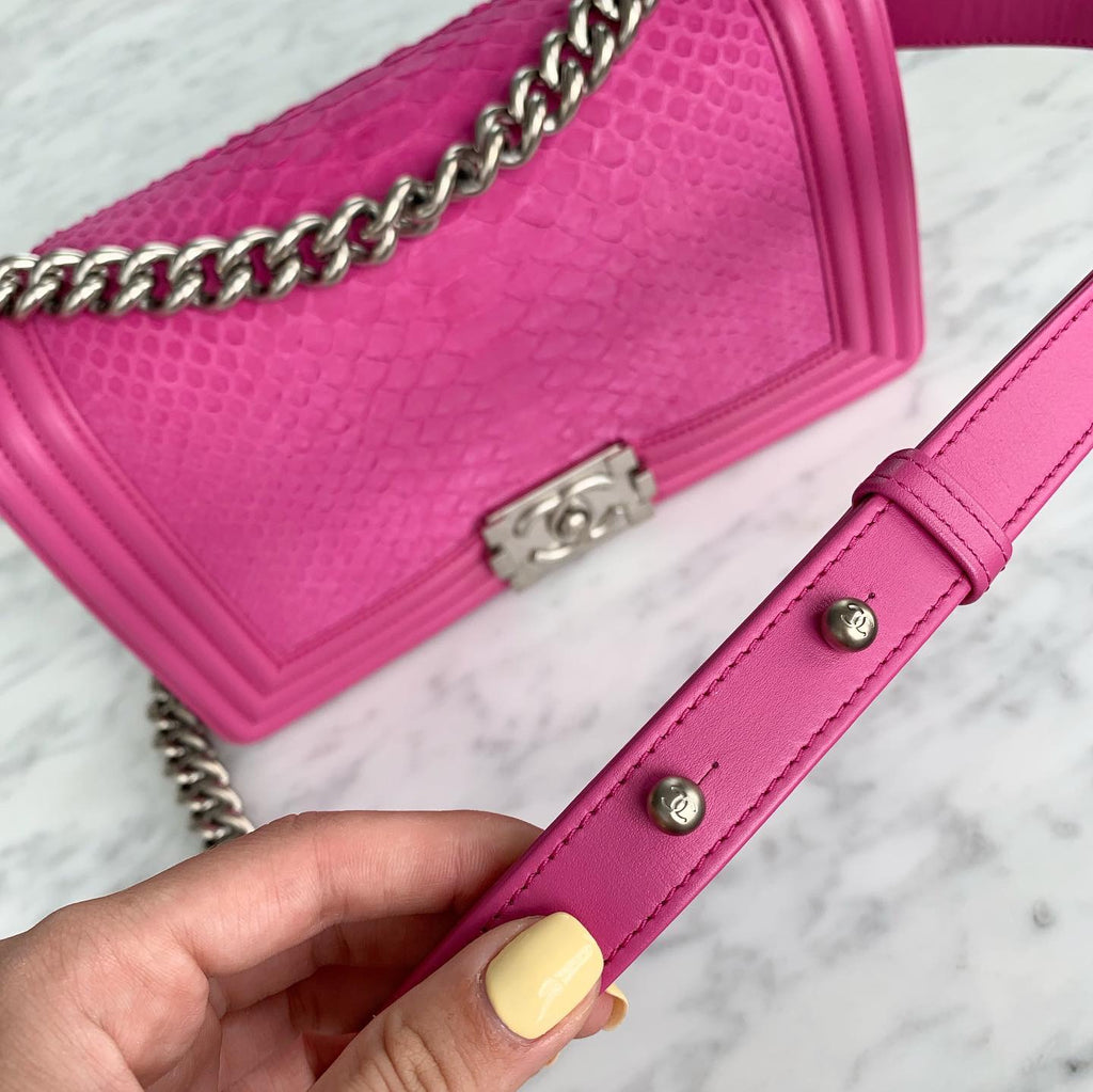 Chanel Medium Fuchsia Pink Python Boy Bag