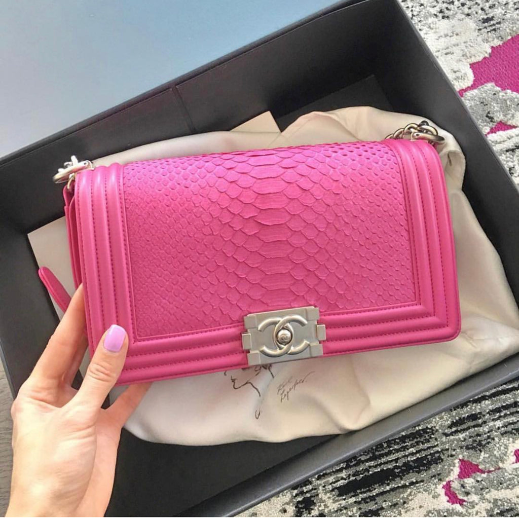Chanel Medium Fuchsia Pink Python Boy Bag