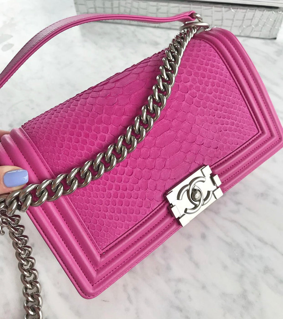 Chanel Medium Fuchsia Pink Python Boy Bag