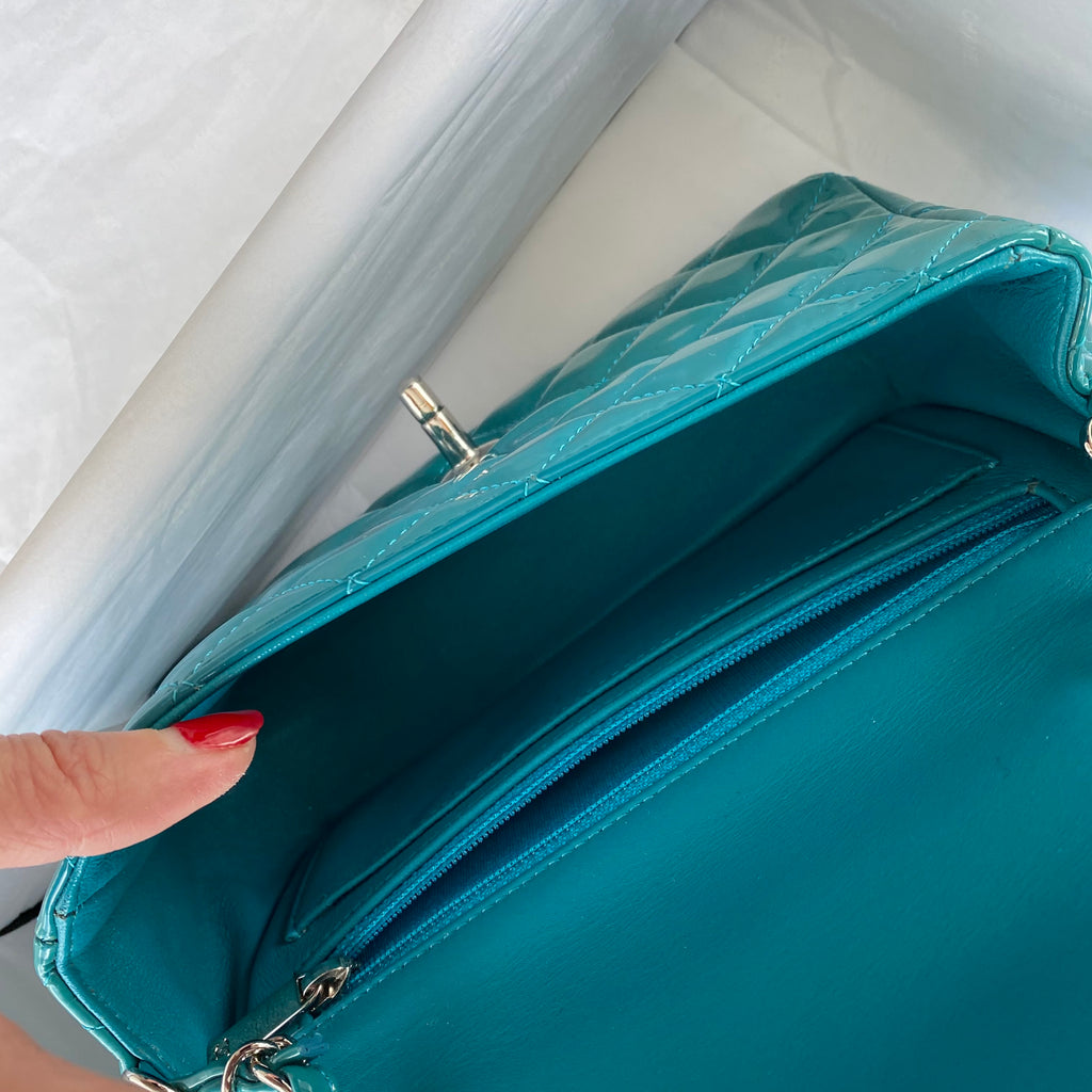 Chanel Mini Flap Bag in Turquoise Patent Leather