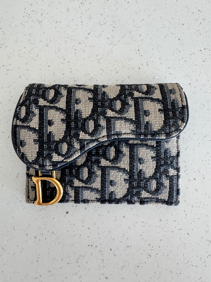 DIOR Blue Oblique Jacquard Saddle Flap Card Holder