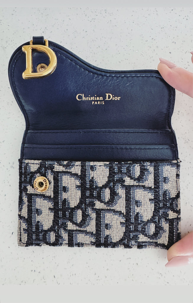 DIOR Blue Oblique Jacquard Saddle Flap Card Holder