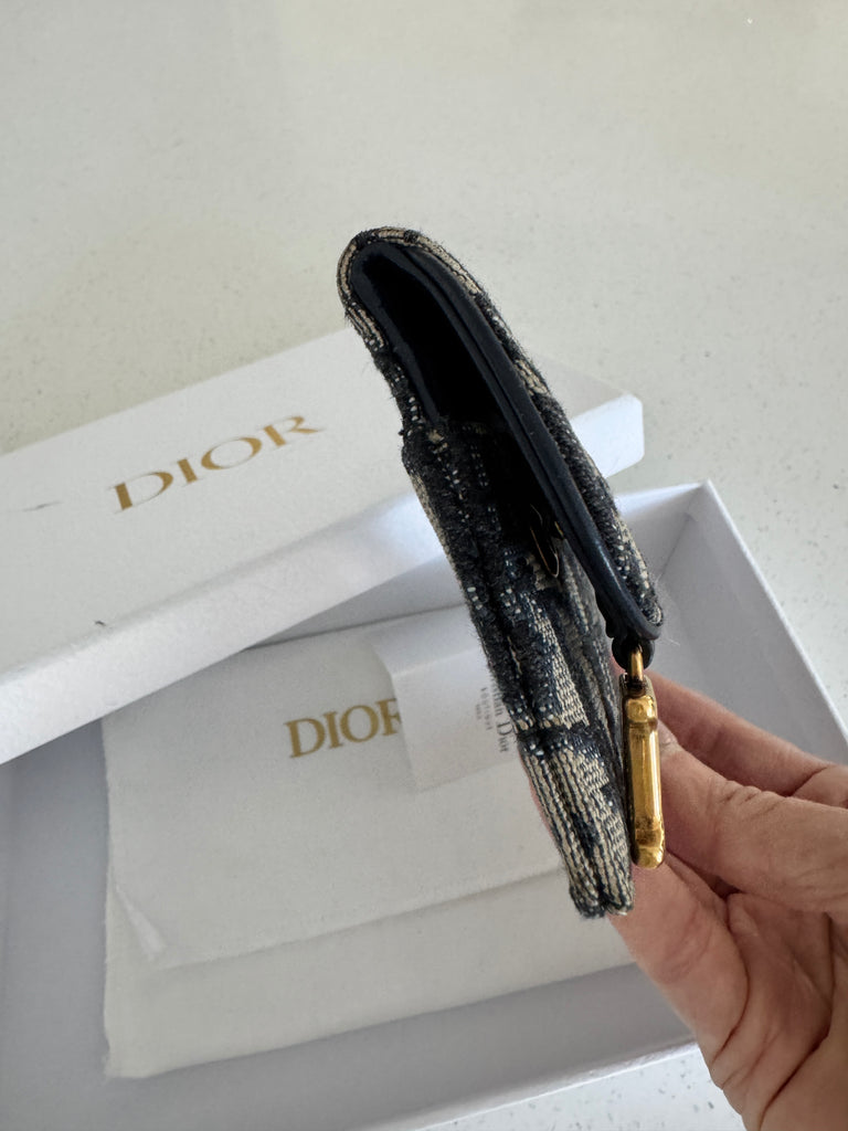 DIOR Blue Oblique Jacquard Saddle Flap Card Holder