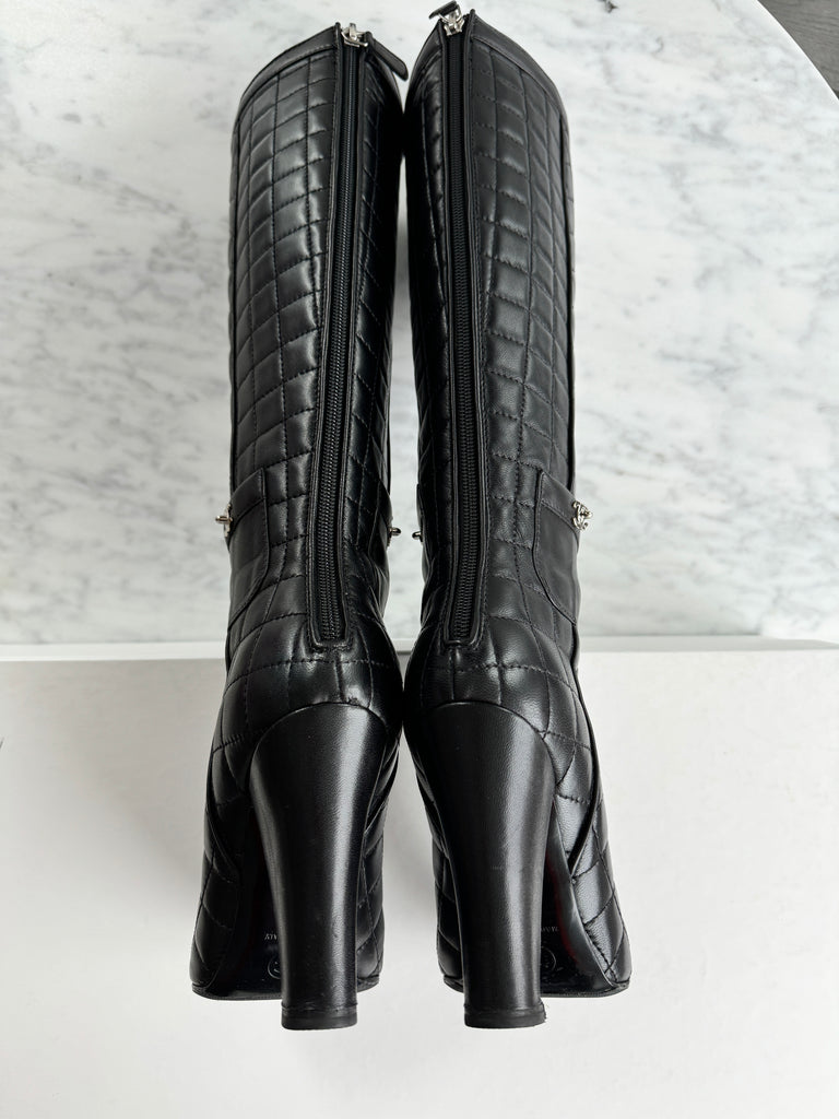 CHANEL QUILTED LEATHER KNEE-HIGH BOOTS, Size 36