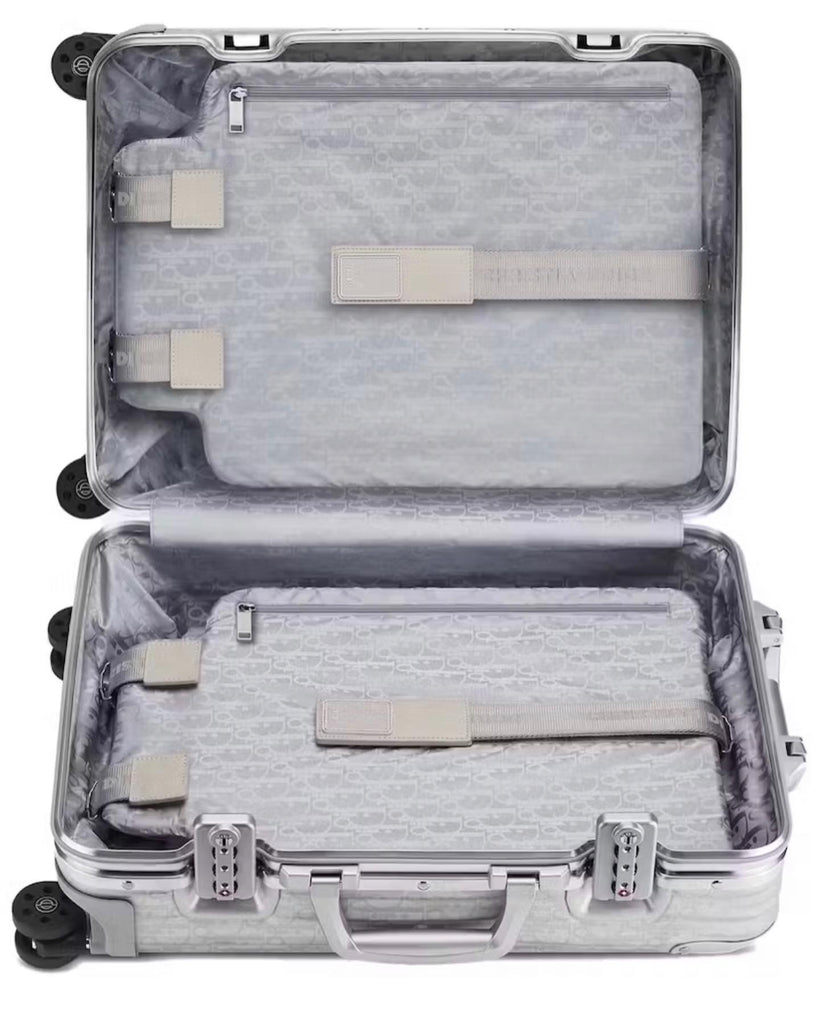 Dior and RIMOWA Carry-on Luggage in Silver Dior Oblique Aluminum