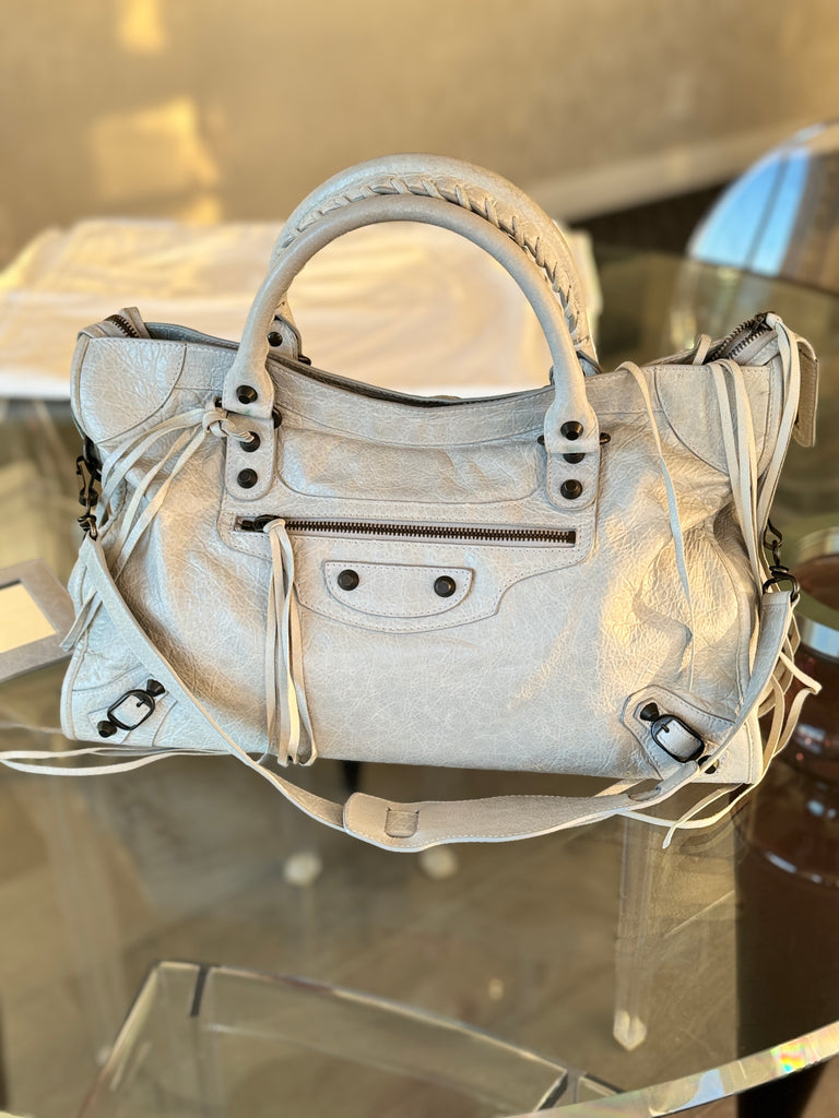 BALENCIAGA Classic City Shoulder Bag in Grey Leather