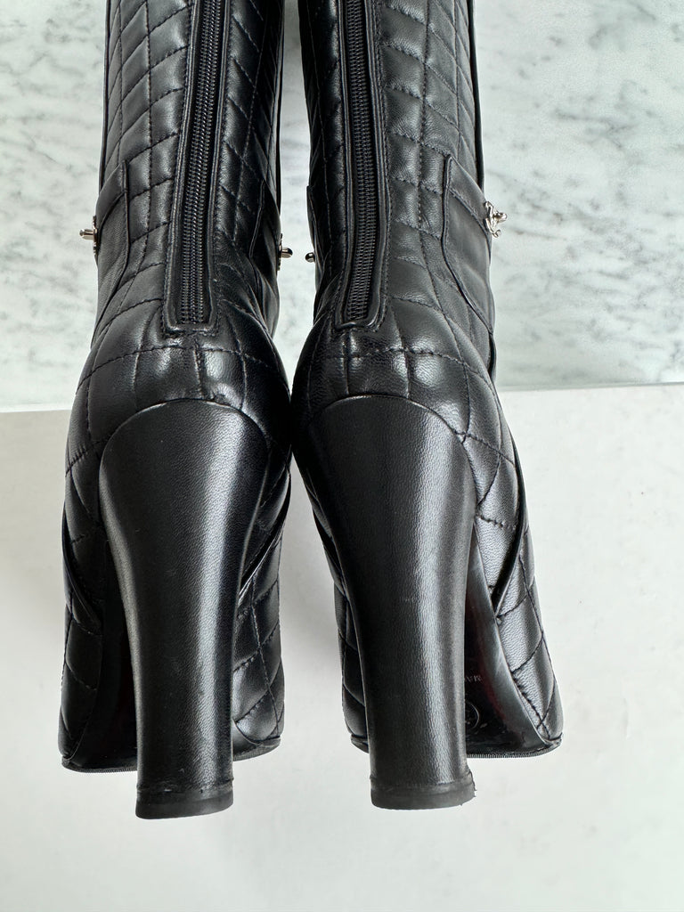 CHANEL QUILTED LEATHER KNEE-HIGH BOOTS, Size 36