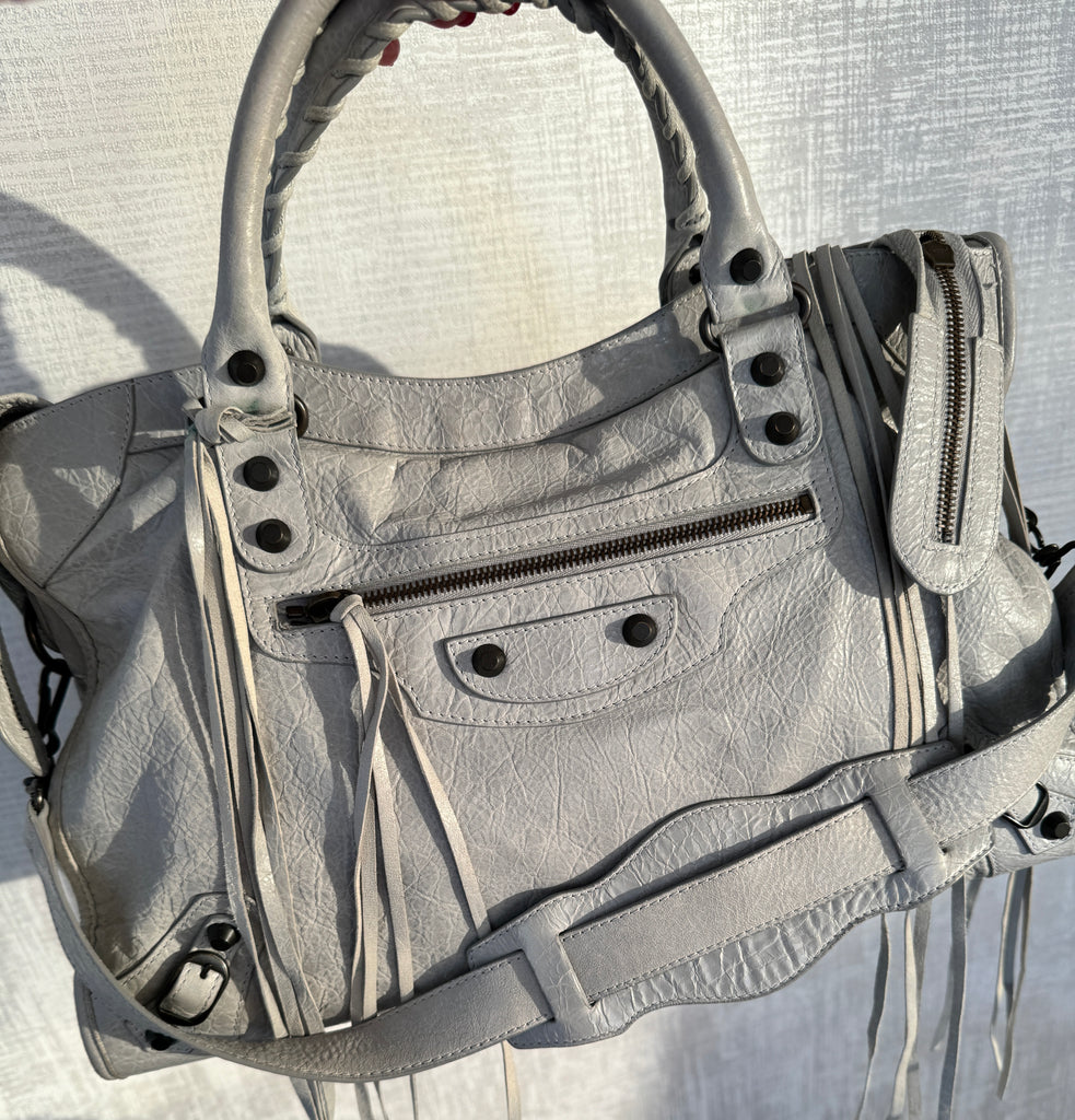 BALENCIAGA Classic City Shoulder Bag in Grey Leather