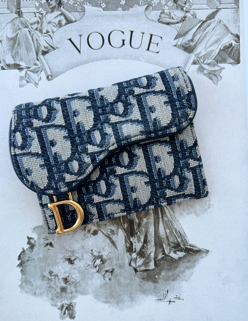 DIOR Blue Oblique Jacquard Saddle Flap Card Holder