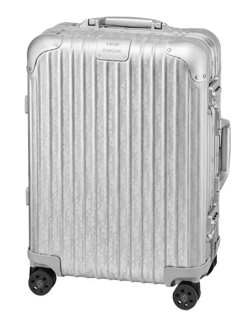 Dior and RIMOWA Carry-on Luggage in Silver Dior Oblique Aluminum