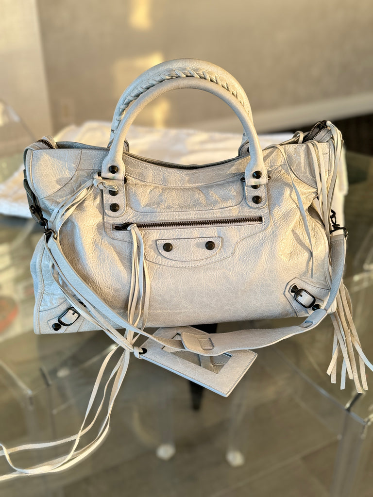 BALENCIAGA Classic City Shoulder Bag in Grey Leather