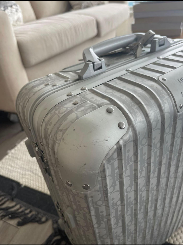 Dior and RIMOWA Carry-on Luggage in Silver Dior Oblique Aluminum