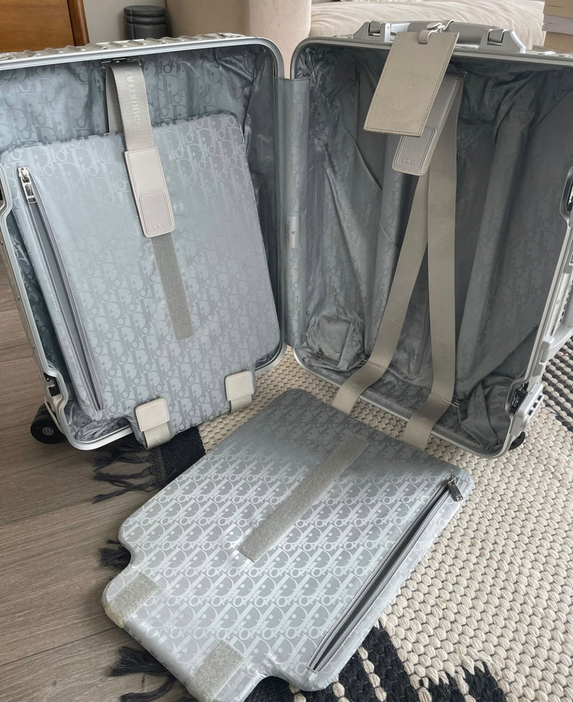 Dior and RIMOWA Carry-on Luggage in Silver Dior Oblique Aluminum