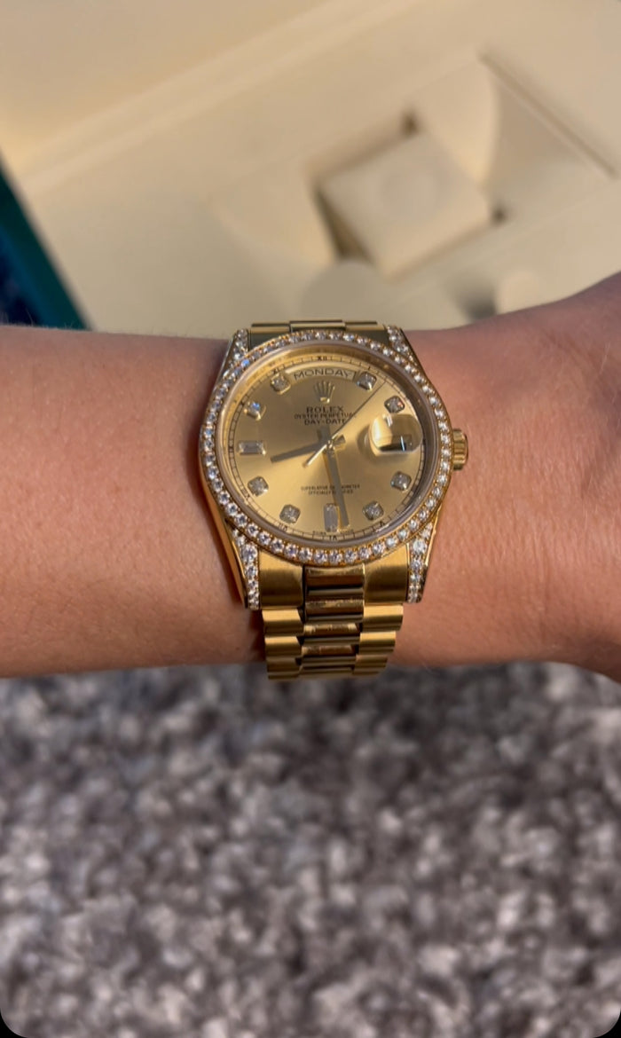 Rolex oyster perpetual day-date 36 yellow gold diamond watch 118388