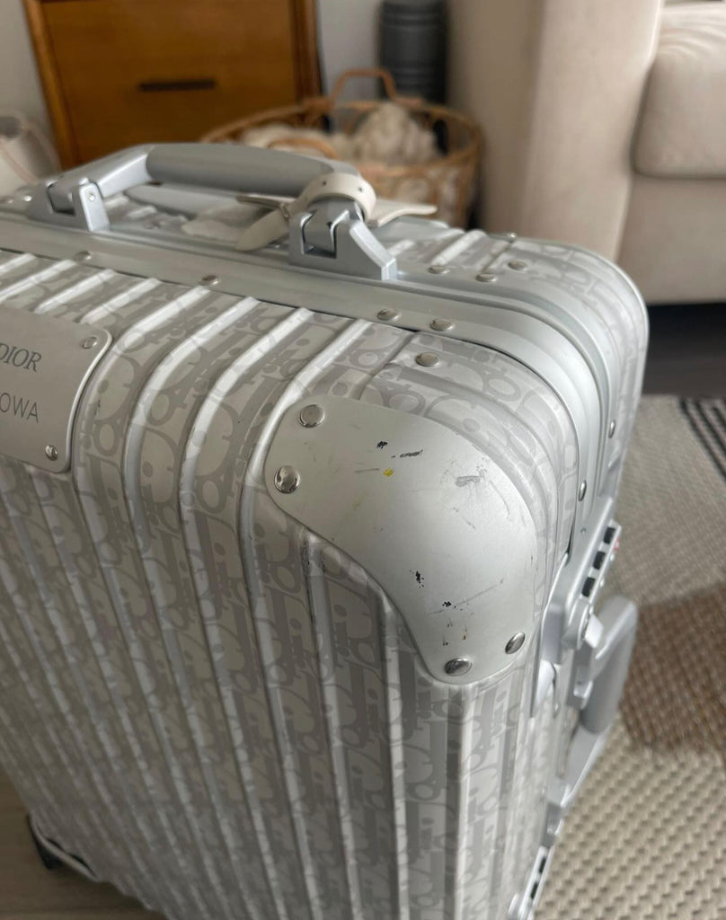 Dior and RIMOWA Carry-on Luggage in Silver Dior Oblique Aluminum