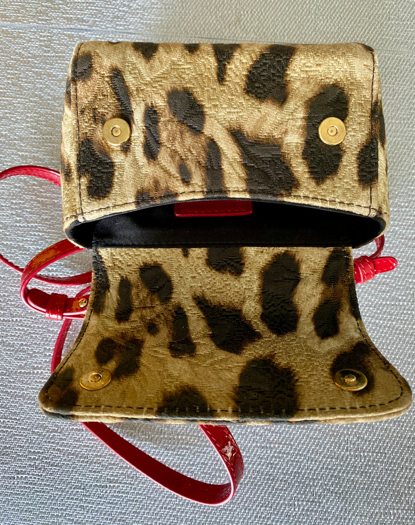 Dolce&Gabbana Mini Leopard-Print Floral Bag w Rhinestones