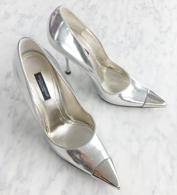 Dolce&Gabbana Metallic Steel-toed Pumps, size 36