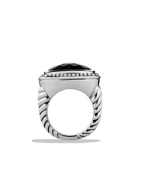 David Yurman Sz 7 17mm Onyx Ring w Diamonds