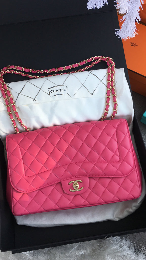 Chanel Classic Fuchsia Jumbo Lambskin Flap Bag