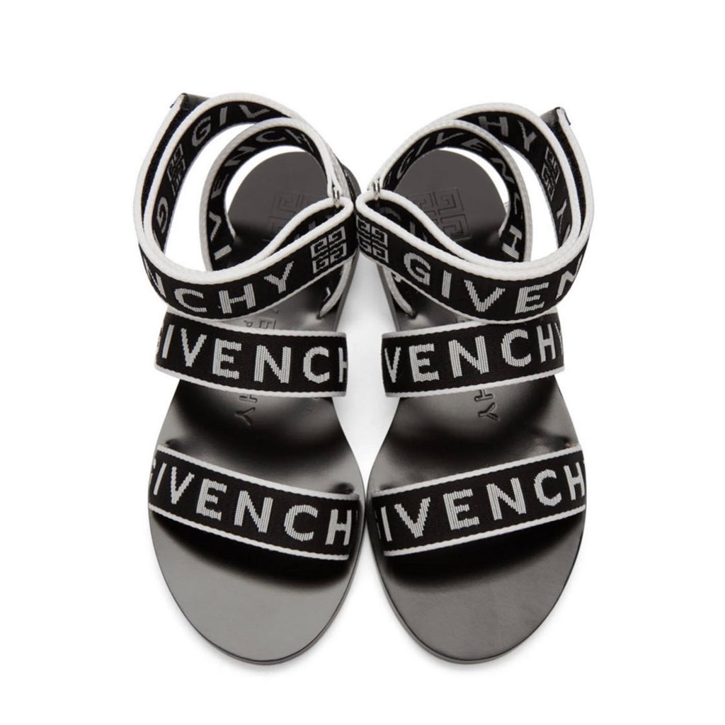 GIVENCHY Black & White Logo Strap Sandals; sz 38