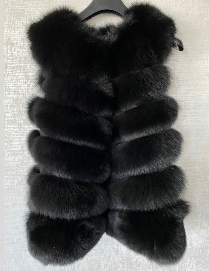 Genuine Fox Fur Vest, Black