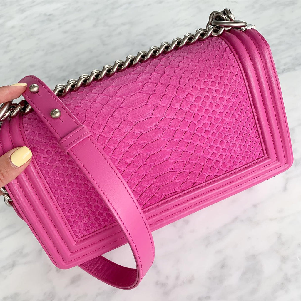 Chanel Medium Fuchsia Pink Python Boy Bag