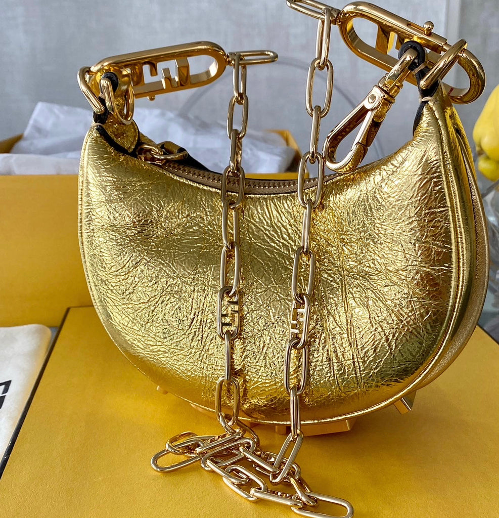 Nano Fendigraphy Gold Hobo Bag with Chain – AceConsign.com