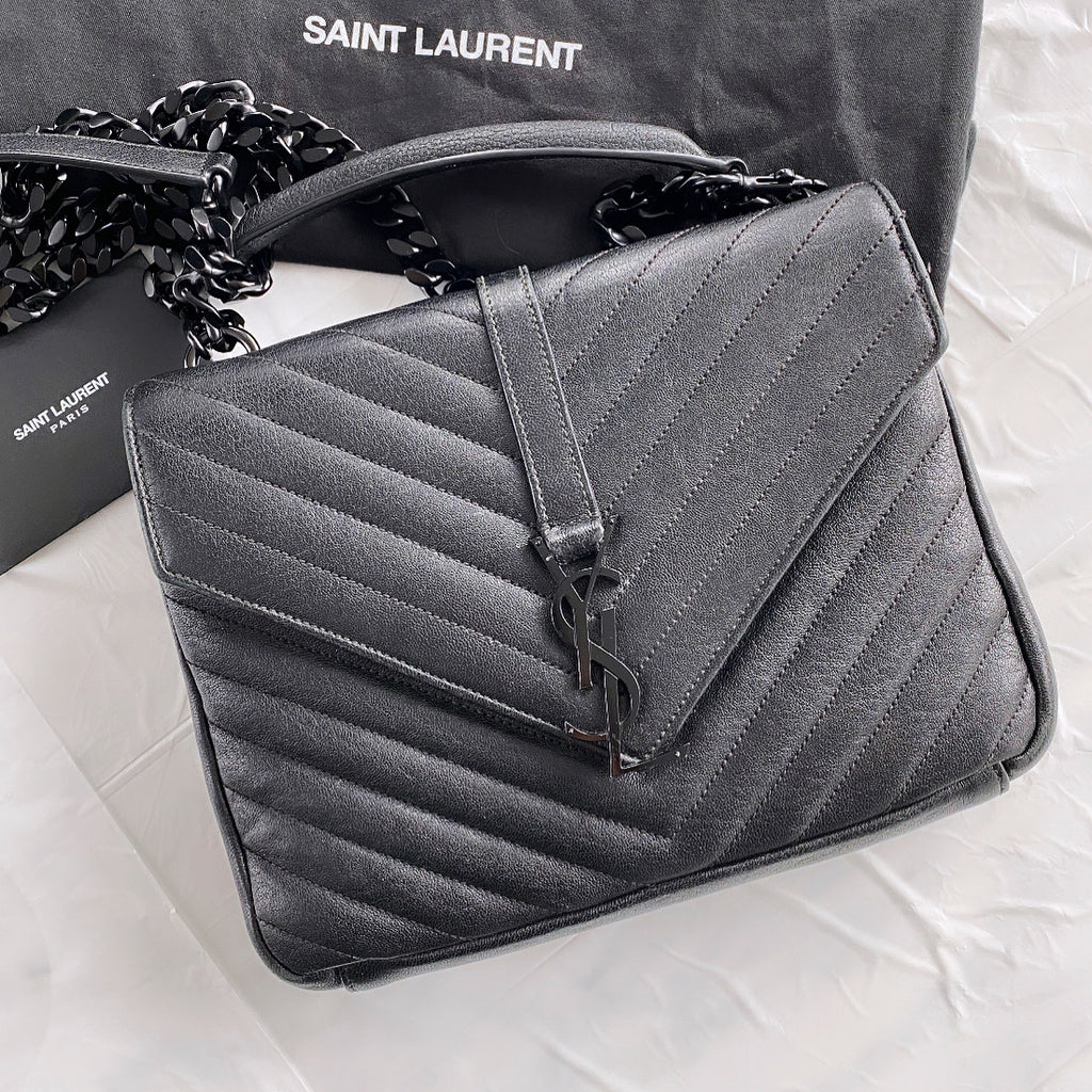 Saint Laurent College Medium YSL Quilted Lambskin V-Flap Crossbody Bag