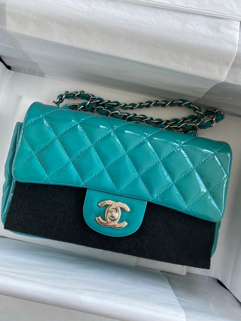 Chanel Mini Flap Bag in Turquoise Patent Leather