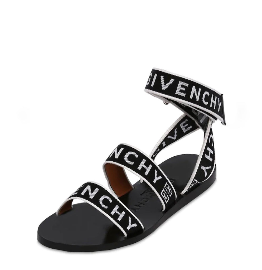 GIVENCHY Black & White Logo Strap Sandals; sz 38
