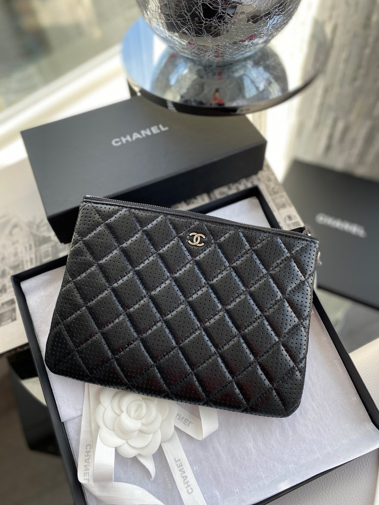 CHANEL Classic Pouch in Perforated Lambskin