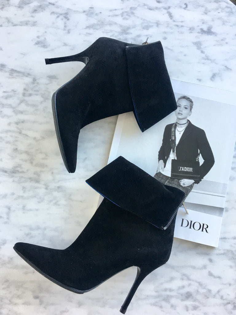 Christian Dior Black Suede Ankle Boots With Blue Underlining