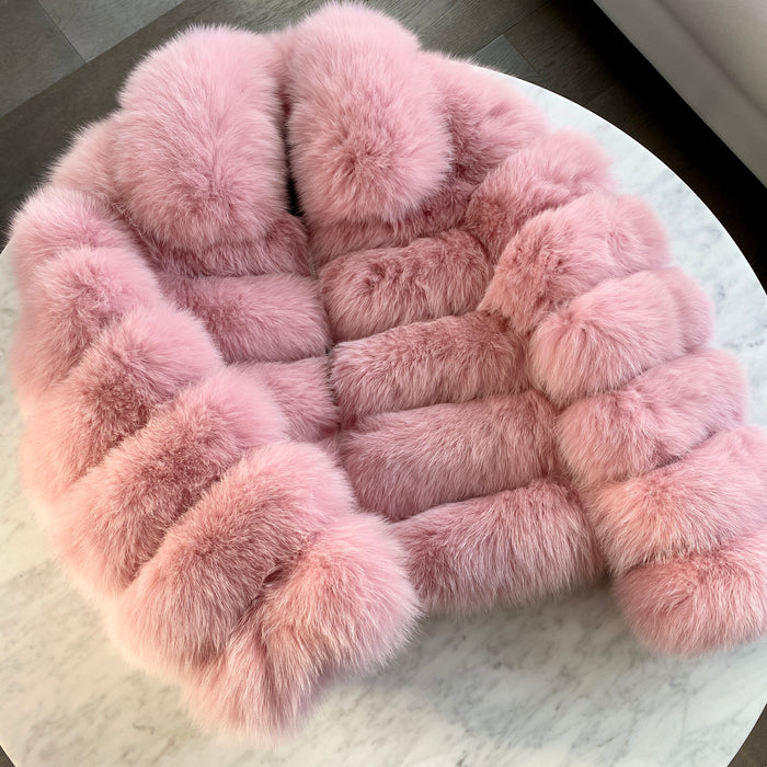 Genuine Fox Fur Bomber Jacket, Pink