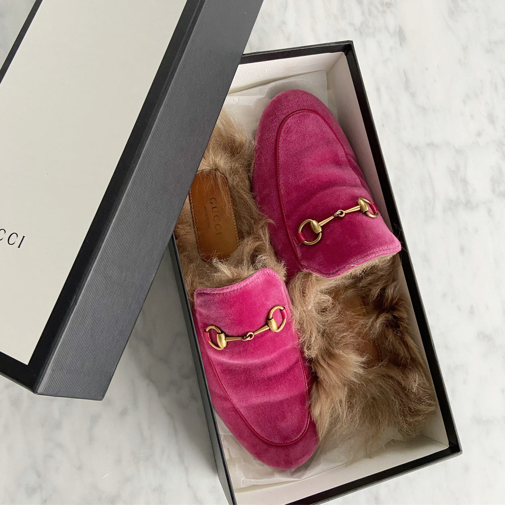 Gucci Princetown Slip-on Loafers with fur lining, size 38