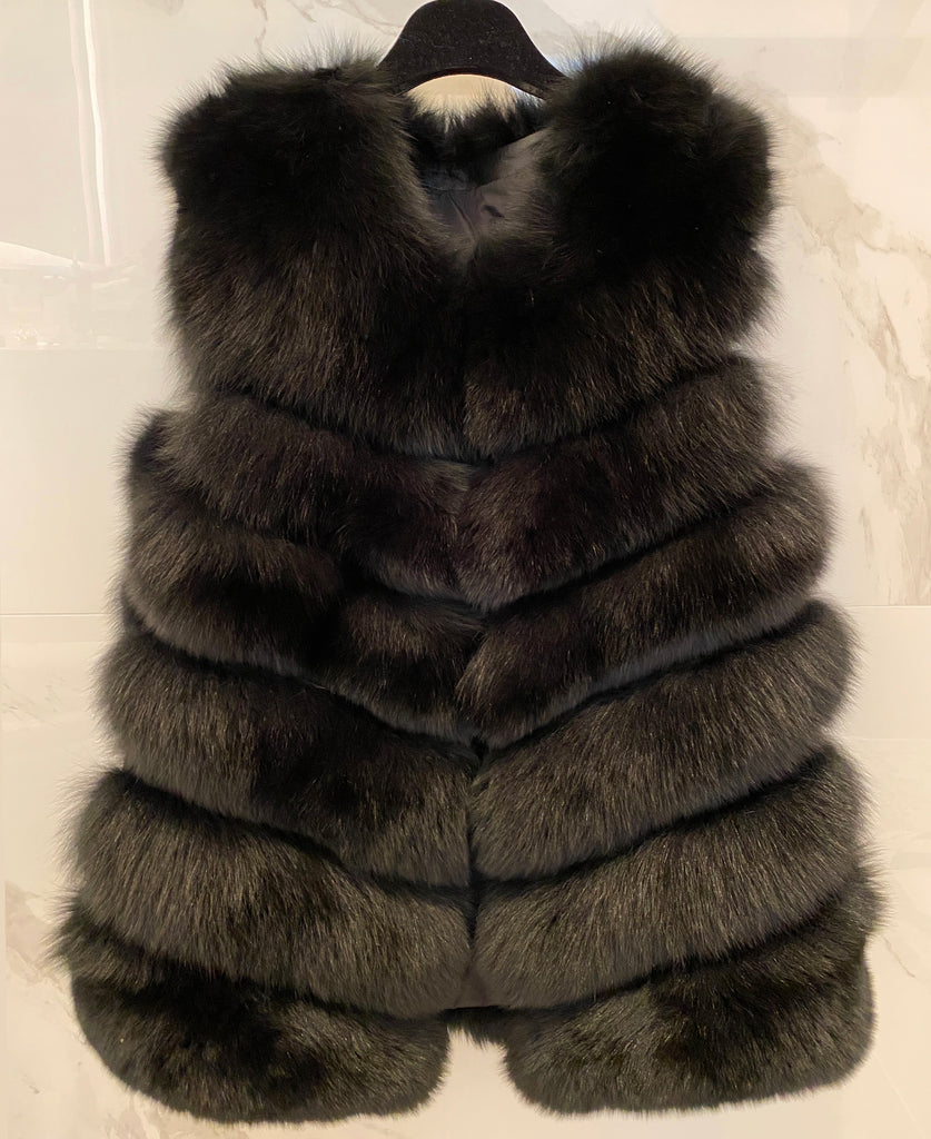 Genuine Fox Fur Vest, Black