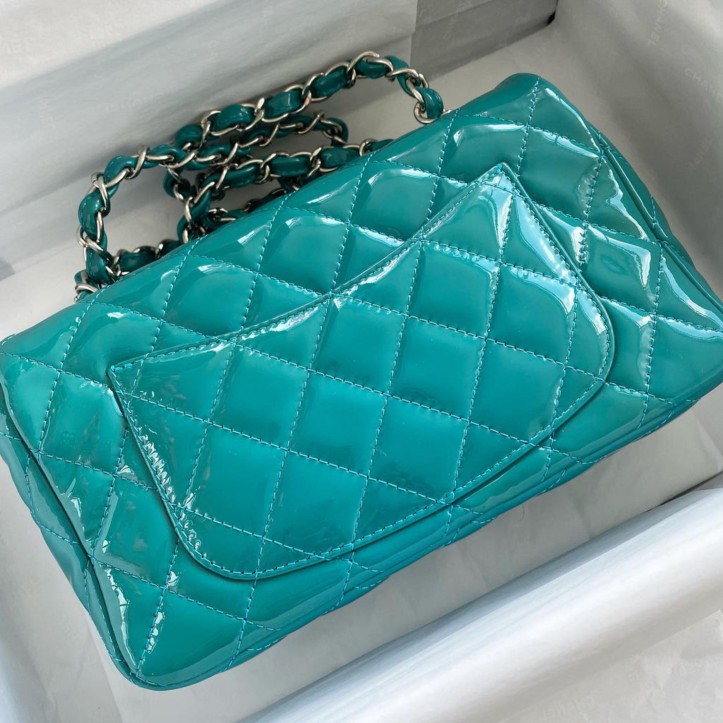 Chanel Mini Flap Bag in Turquoise Patent Leather –