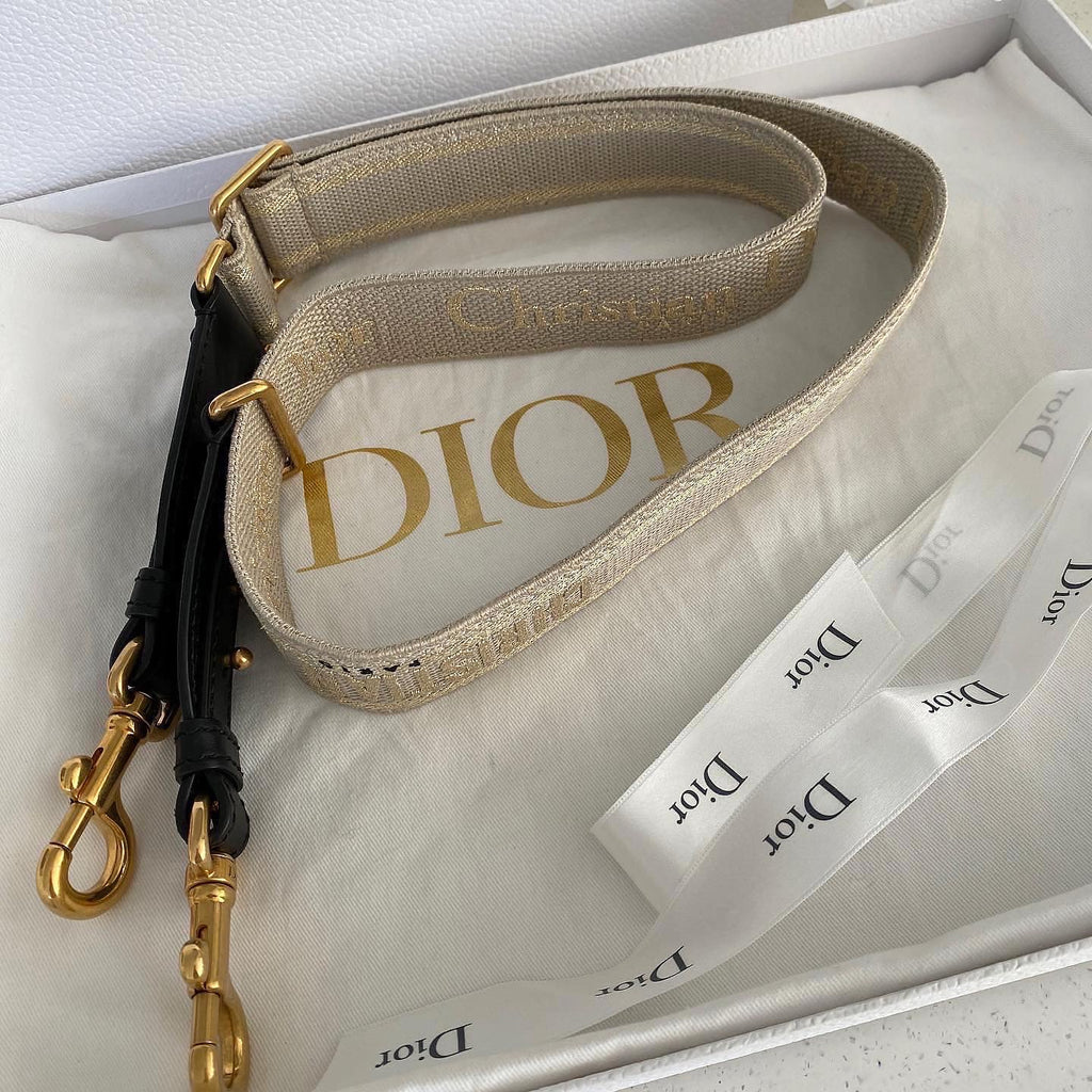 Adjustable Shoulder Strap with Ring Beige Multicolor Christian Dior Paris  Embroidery