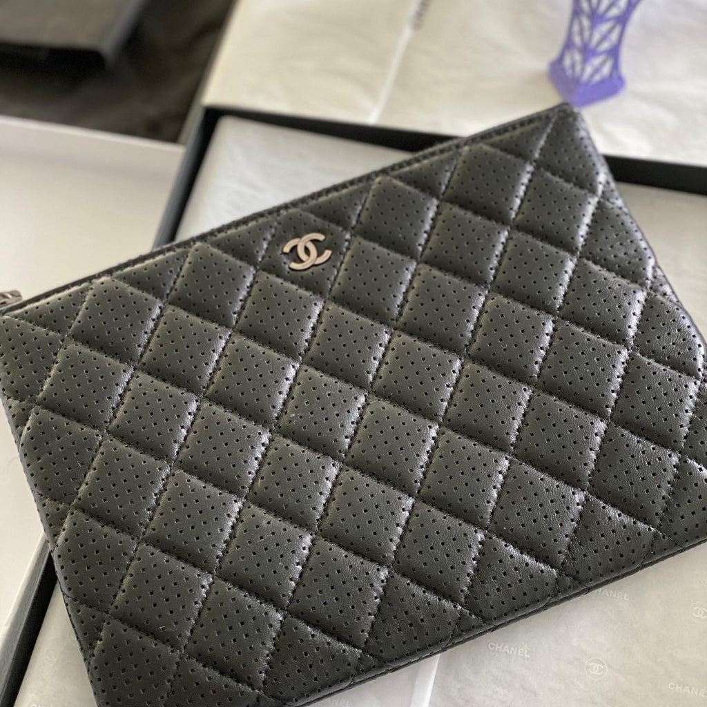 CHANEL Classic Pouch in Perforated Lambskin